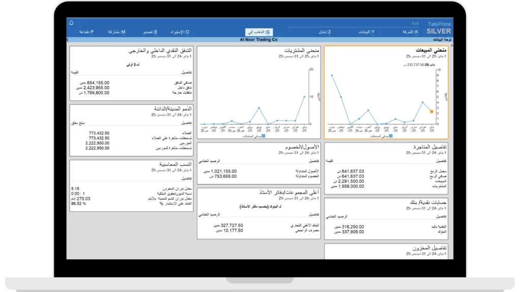TallyPrime Saudi Dashboard Mockup